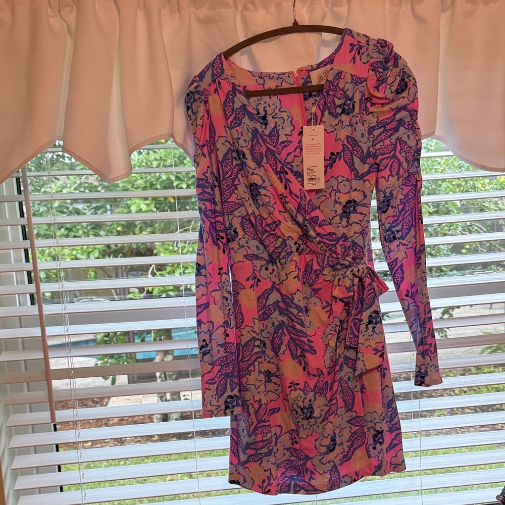 Lilly Pulitzer Pink, Purple & Yellow Floral Wrap Long Sleeve Dress